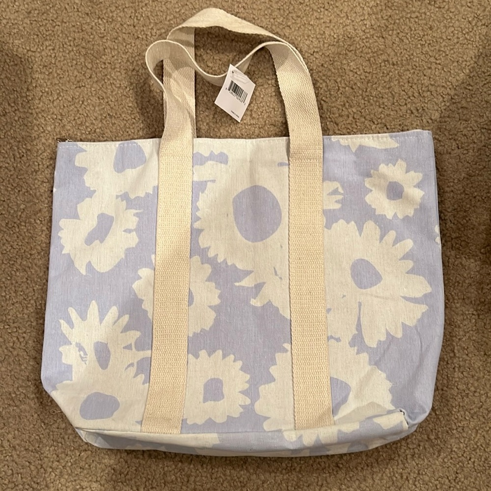 NWT Light Blue and Cream Canvas Tote Bag